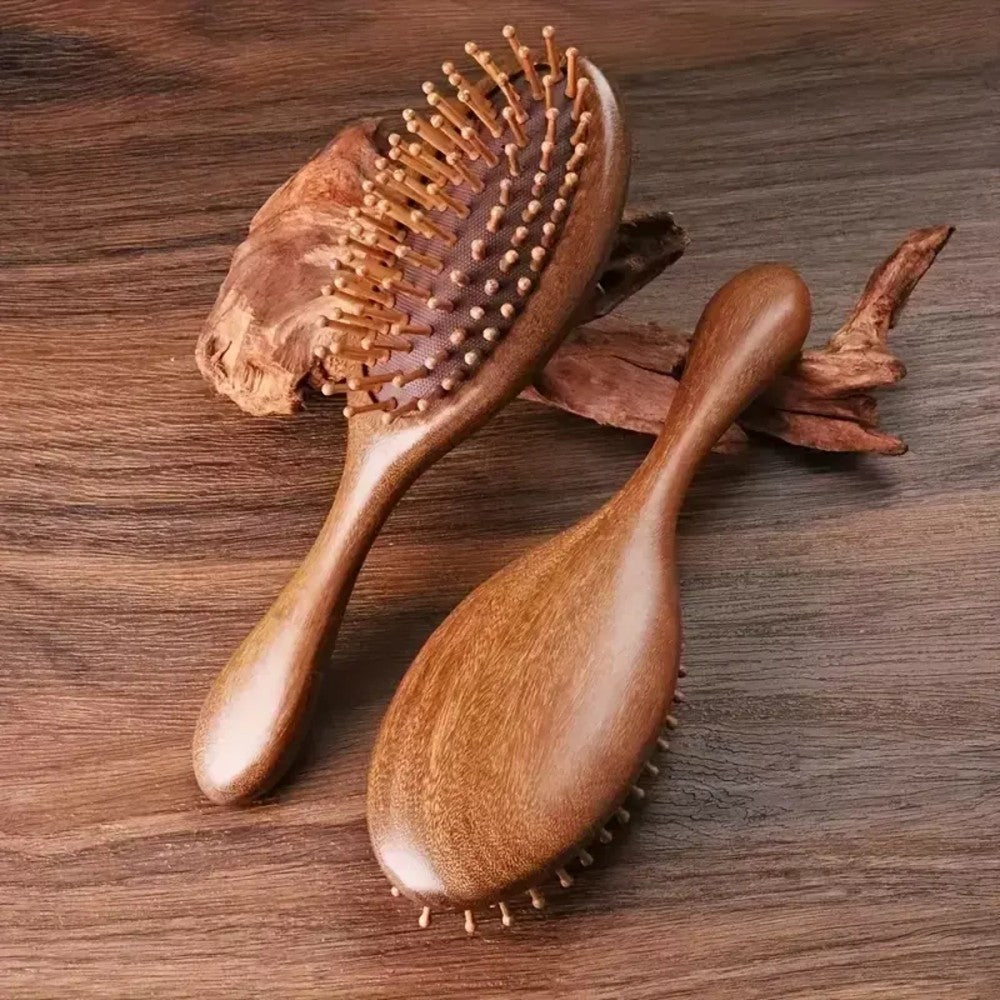 Natural Sandalwood Air Cushion Hair Brush Fine Teeth Scalp Massage Wooden Comb