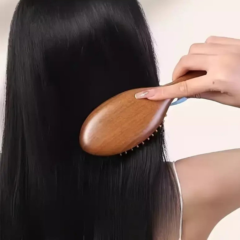 Natural Sandalwood Air Cushion Hair Brush Fine Teeth Scalp Massage Wooden Comb