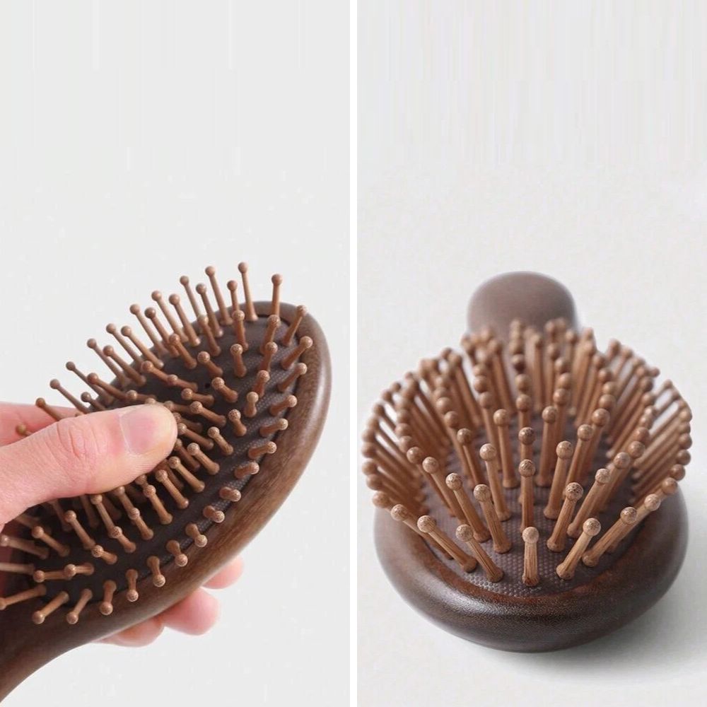 Natural Sandalwood Air Cushion Hair Brush Fine Teeth Scalp Massage Wooden Comb