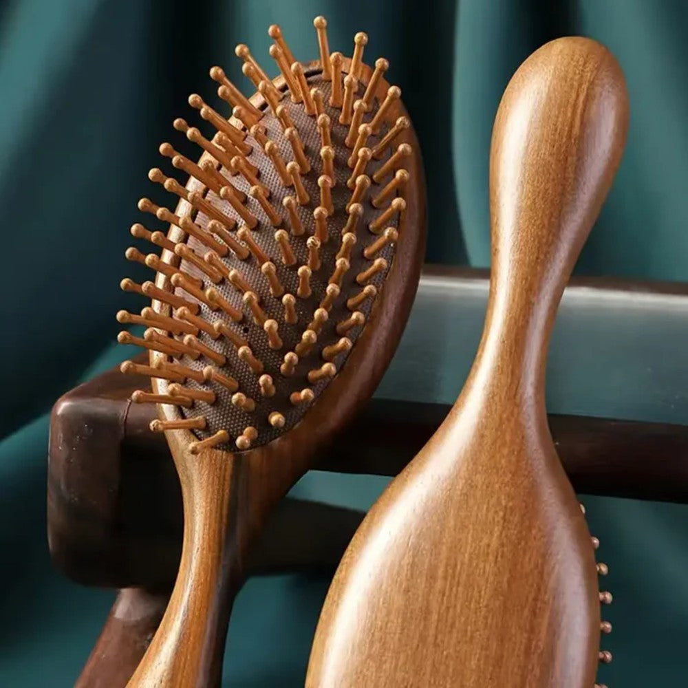 Natural Sandalwood Air Cushion Hair Brush Fine Teeth Scalp Massage Wooden Comb