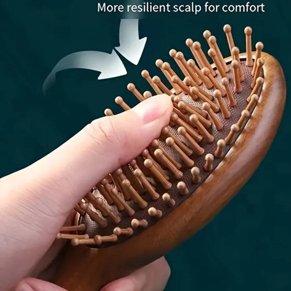 Natural Sandalwood Air Cushion Hair Brush Fine Teeth Scalp Massage Wooden Comb