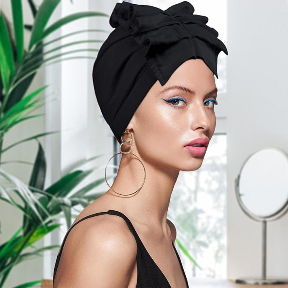 Ruffled Turban Headwrap for Women Elegant Head Scarf Chic Fashion Headwear