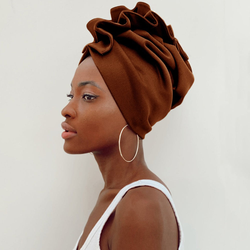 Ruffled Turban Headwrap for Women Elegant Head Scarf Chic Fashion Headwear