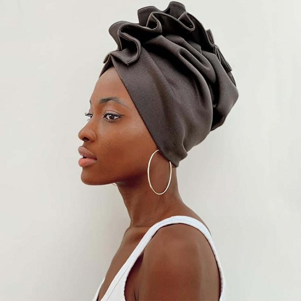 Ruffled Turban Headwrap for Women Elegant Head Scarf Chic Fashion Headwear