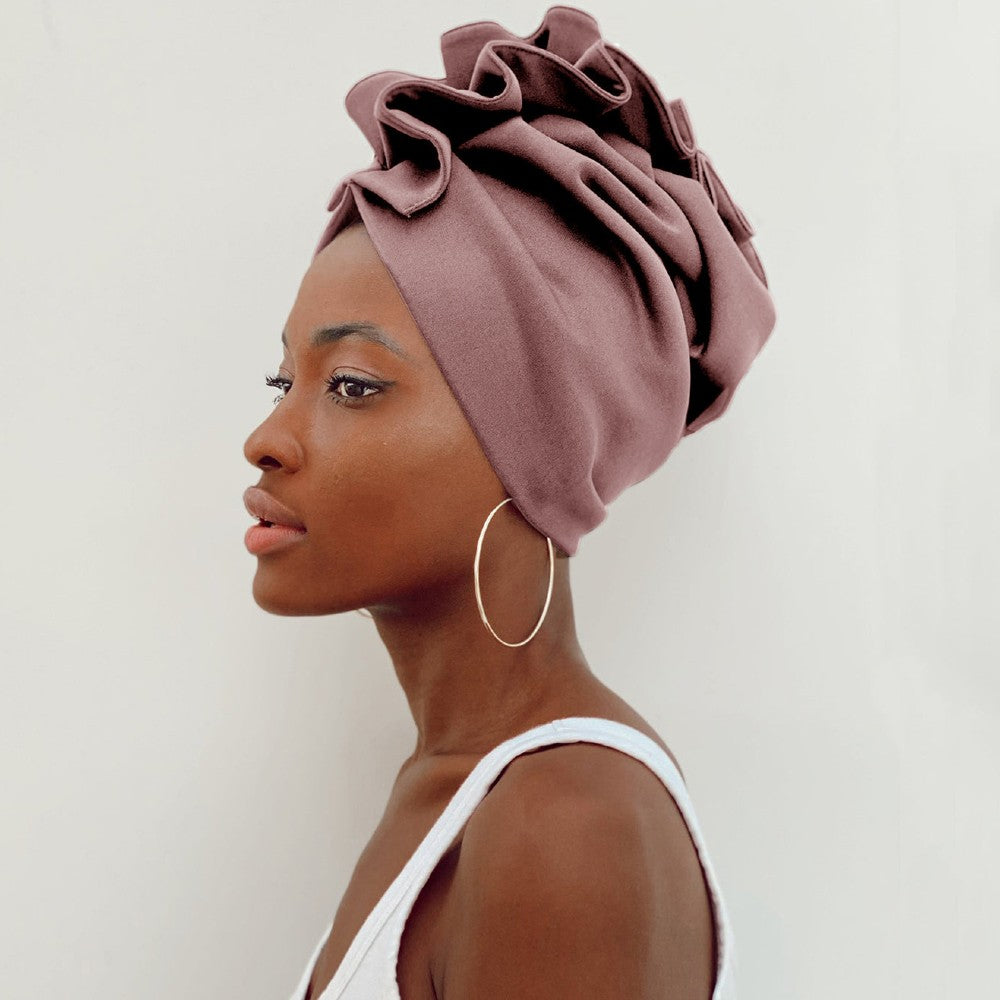 Ruffled Turban Headwrap for Women Elegant Head Scarf Chic Fashion Headwear