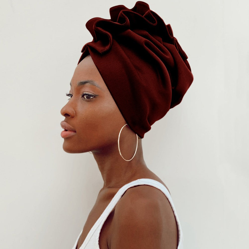 Ruffled Turban Headwrap for Women Elegant Head Scarf Chic Fashion Headwear
