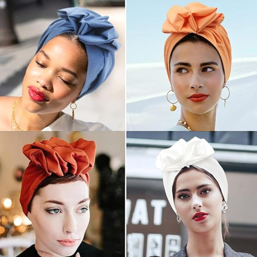 Ruffled Turban Headwrap for Women Elegant Head Scarf Chic Fashion Headwear