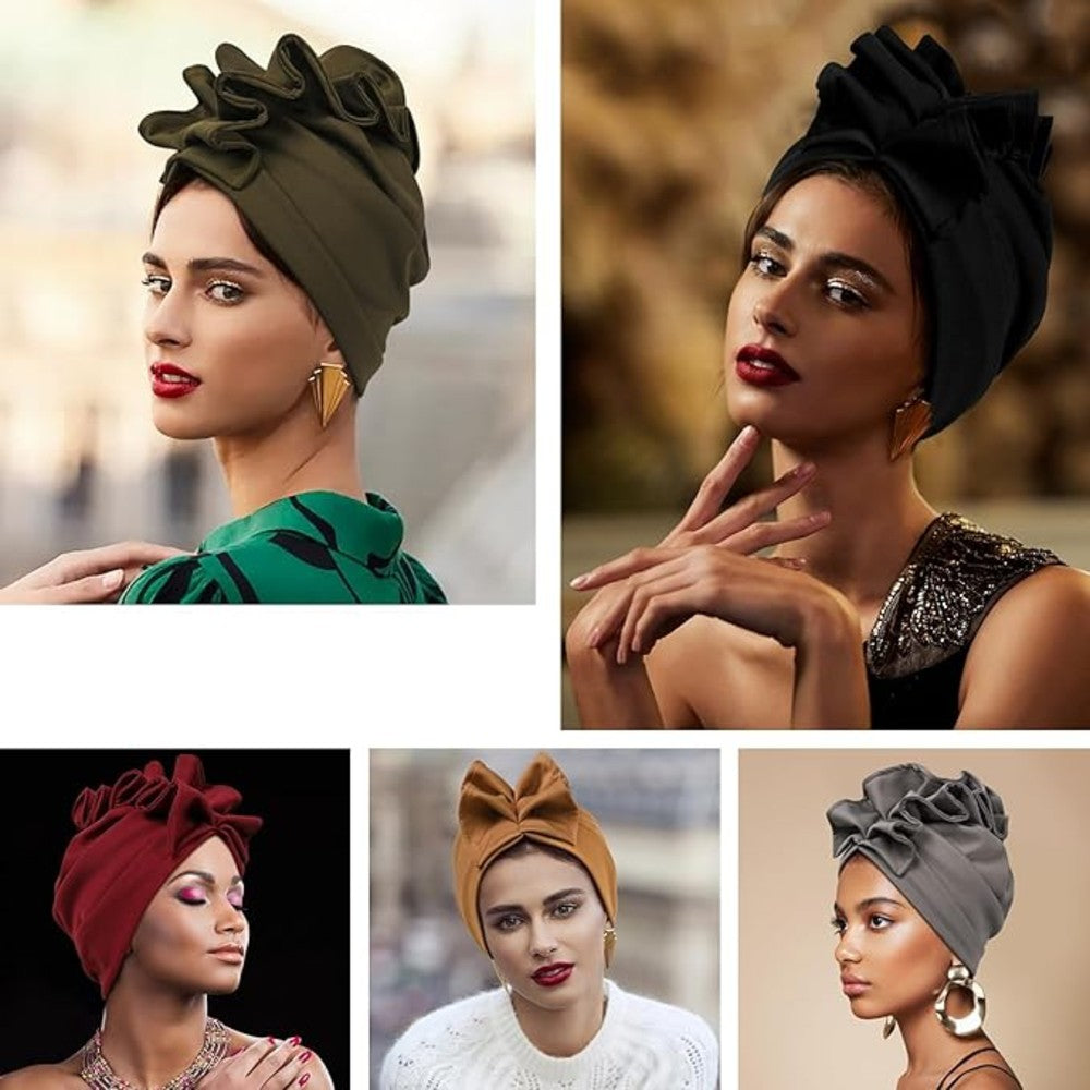 Ruffled Turban Headwrap for Women Elegant Head Scarf Chic Fashion Headwear