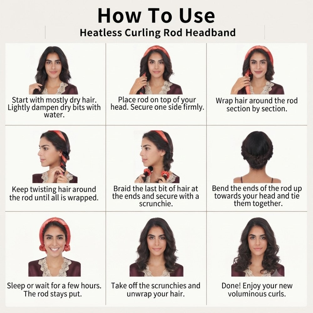 Heatless Hair Curler Headband Satin Overnight Hair Styling Set for Bouncy Waves