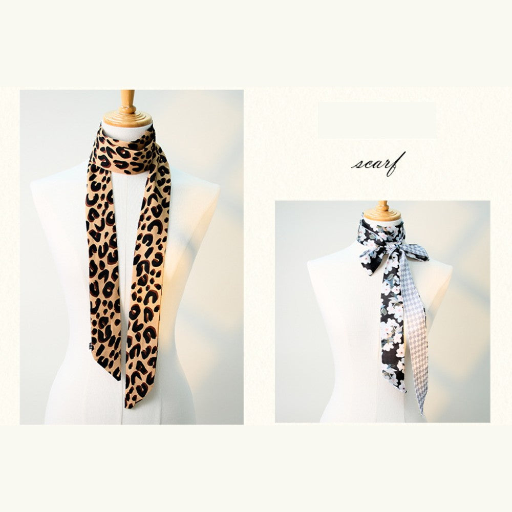 Satin Long Skinny Neck Scarf Necktie Headband Wrap Multi-Purpose Neckerchief - Geometric Print