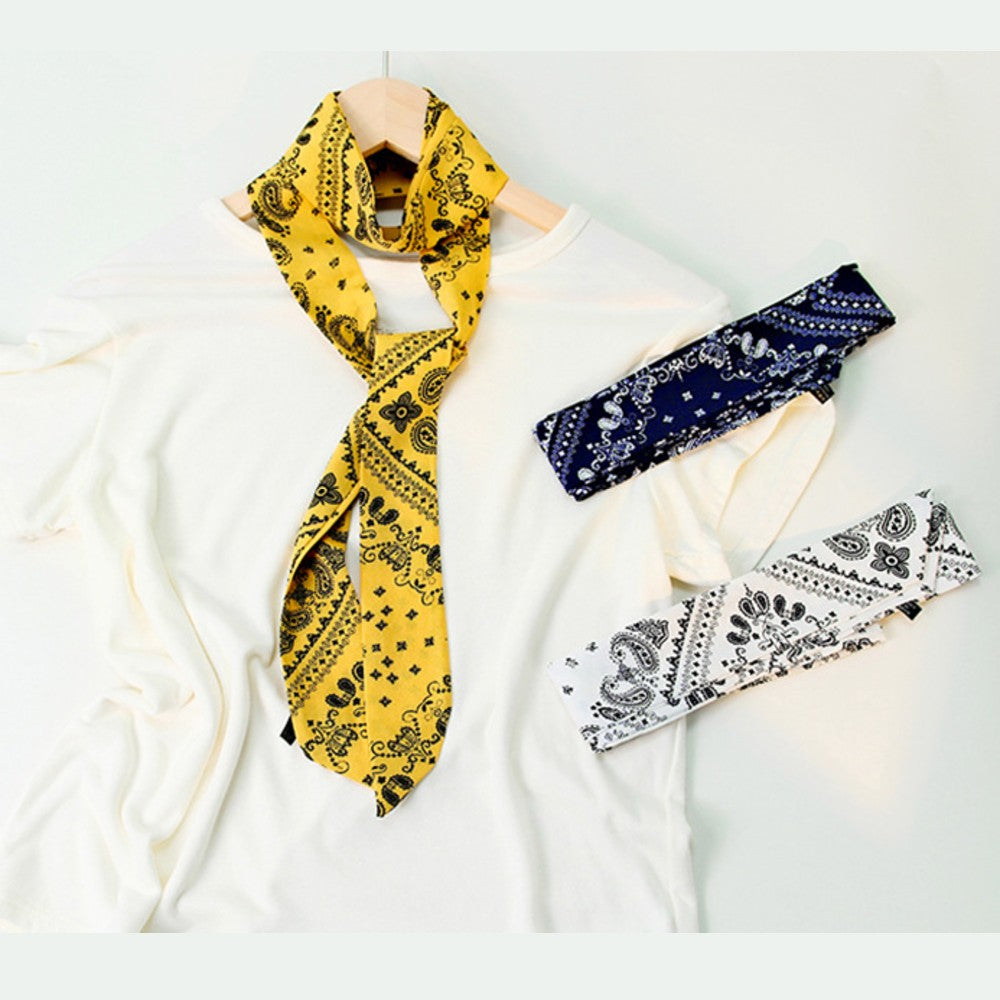 Satin Long Skinny Neck Scarf Necktie Headband Wrap Multi-Purpose Neckerchief - Geometric Print