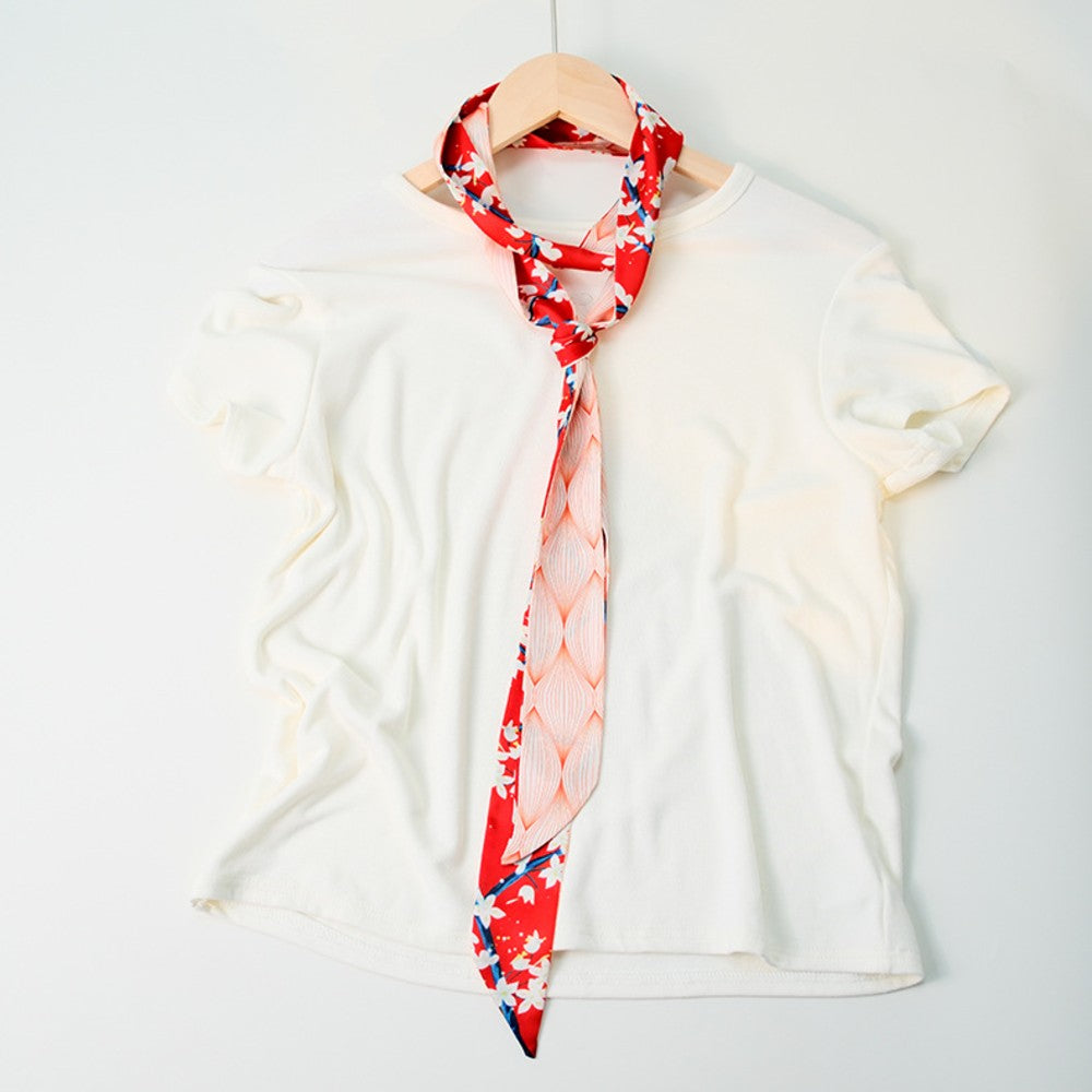 Satin Long Skinny Neck Scarf Necktie Headband Wrap Multi-Purpose Neckerchief - Geometric Print