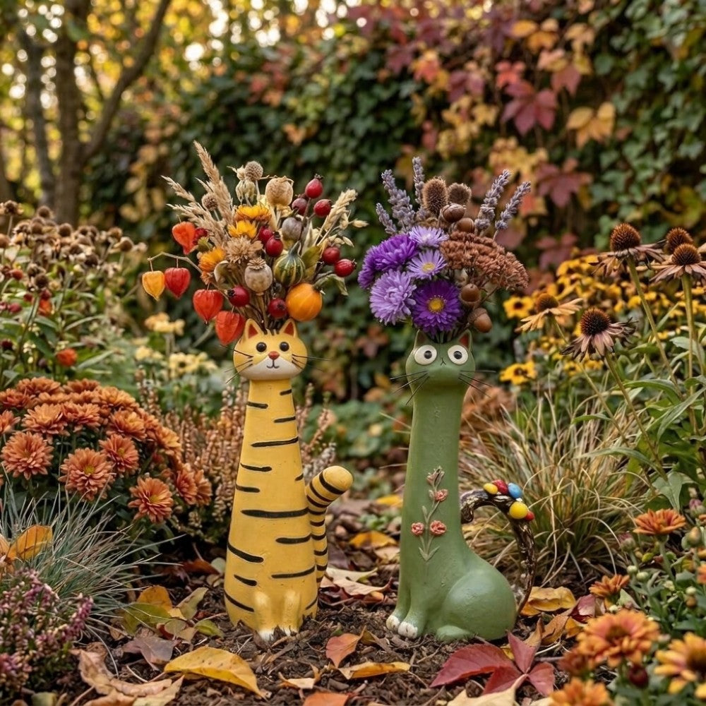 Handcrafted Polyresin Cat Flower Vase – Whimsical Tall Decorative Feline Planter for Home & Garden
