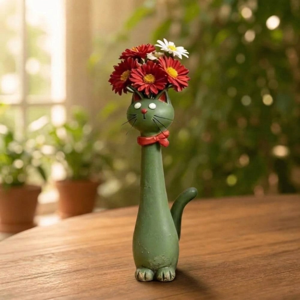Handcrafted Polyresin Cat Flower Vase – Whimsical Tall Decorative Feline Planter for Home & Garden