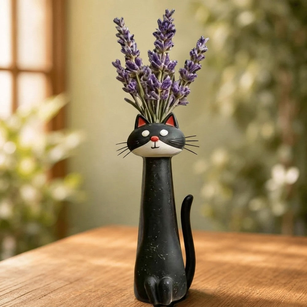 Handcrafted Polyresin Cat Flower Vase – Whimsical Tall Decorative Feline Planter for Home & Garden