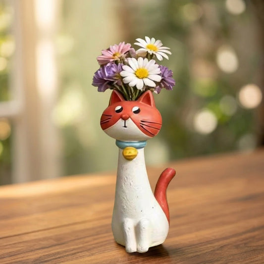 Handcrafted Polyresin Cat Flower Vase – Whimsical Tall Decorative Feline Planter for Home & Garden