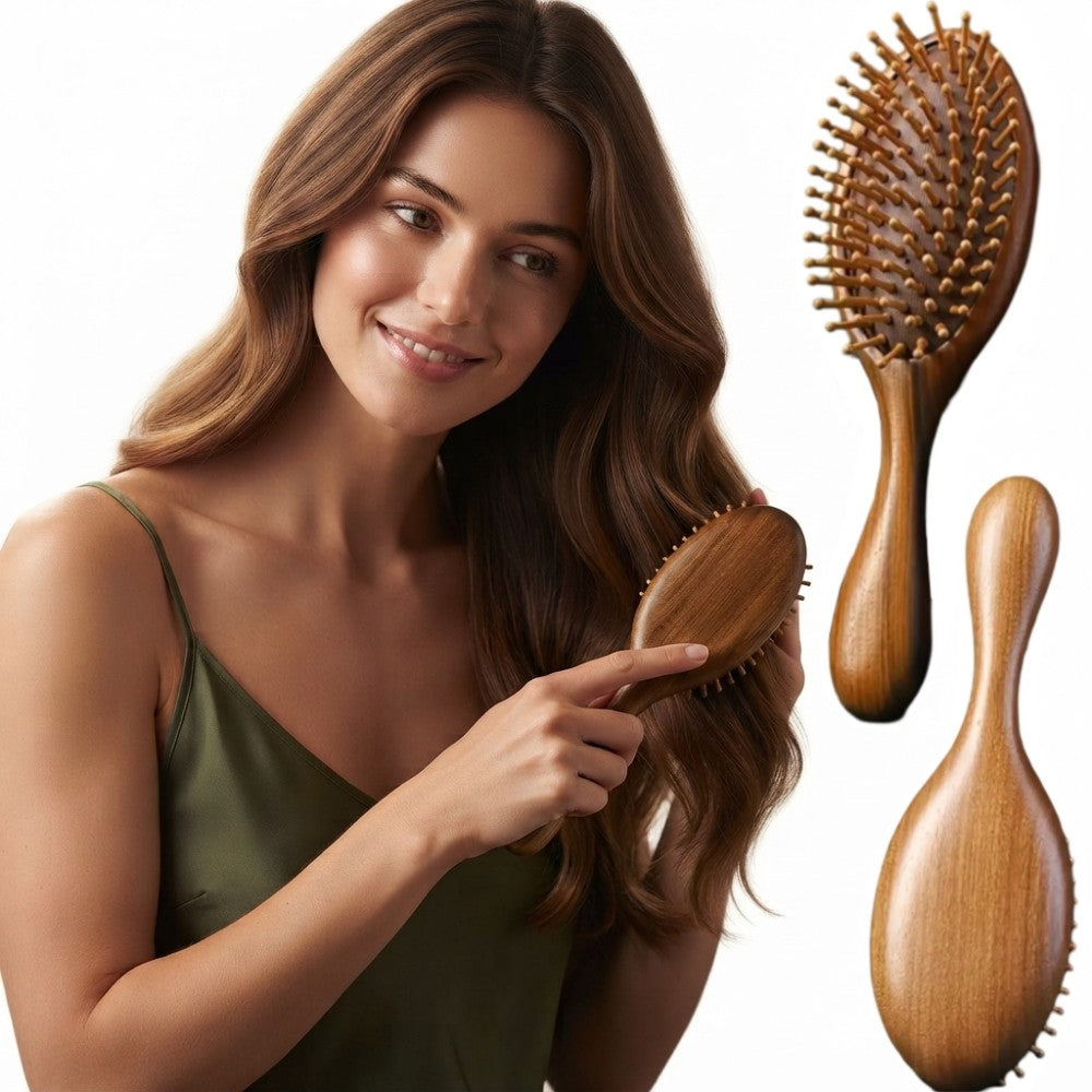 Natural Sandalwood Air Cushion Hair Brush Fine Teeth Scalp Massage Wooden Comb