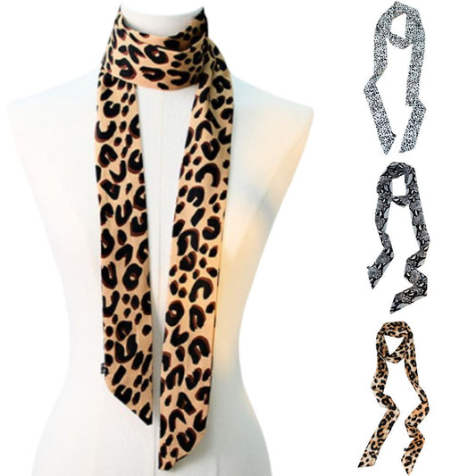 Satin Long Skinny Neck Scarf Necktie Headband Wrap Multi-Purpose Neckerchief - Animal Print