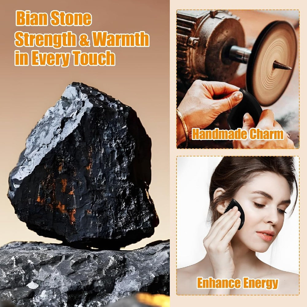 Authentic Bian Stone Gua Sha Facial Lifting Tool | Natural Mineral Face Massager Sculpting Stone for Contour Lymphatic Drainage Puffiness