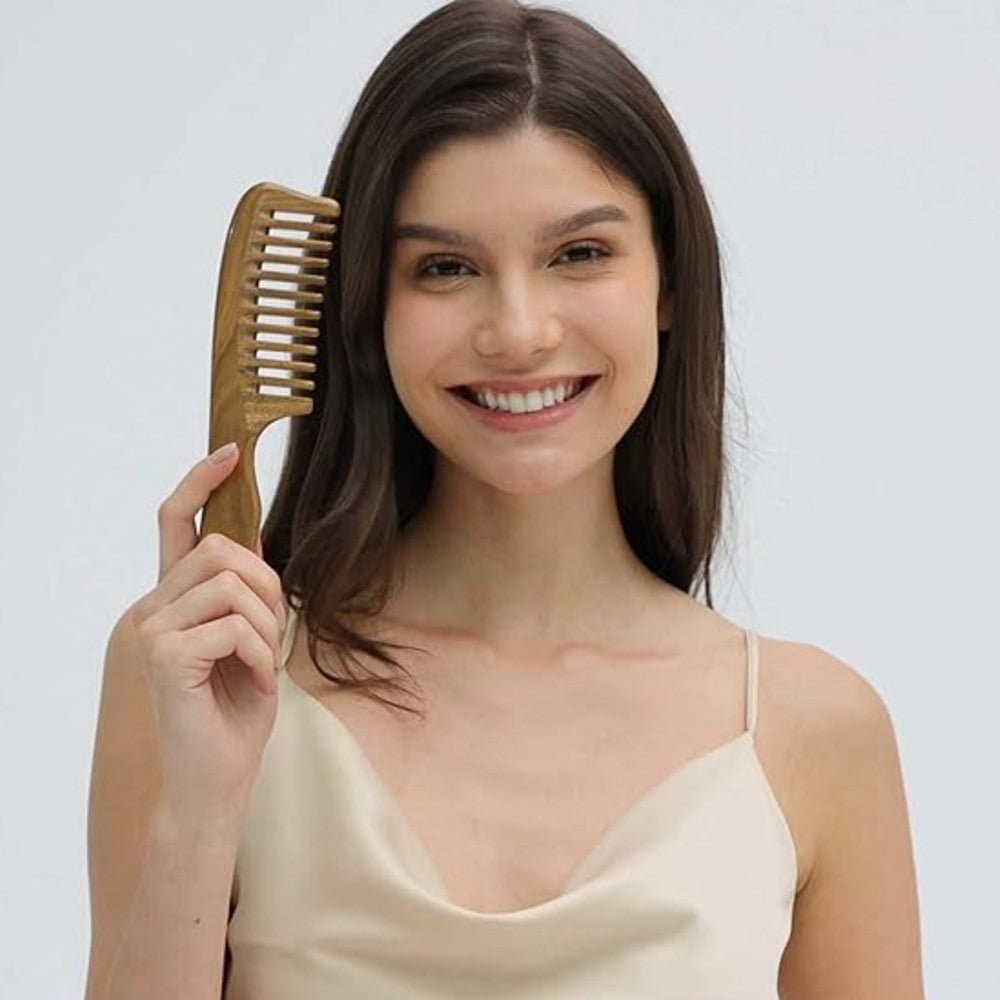 Handmade Wooden Comb with Wide Tooth for Women Sandalwood Detangling Hair Comb
