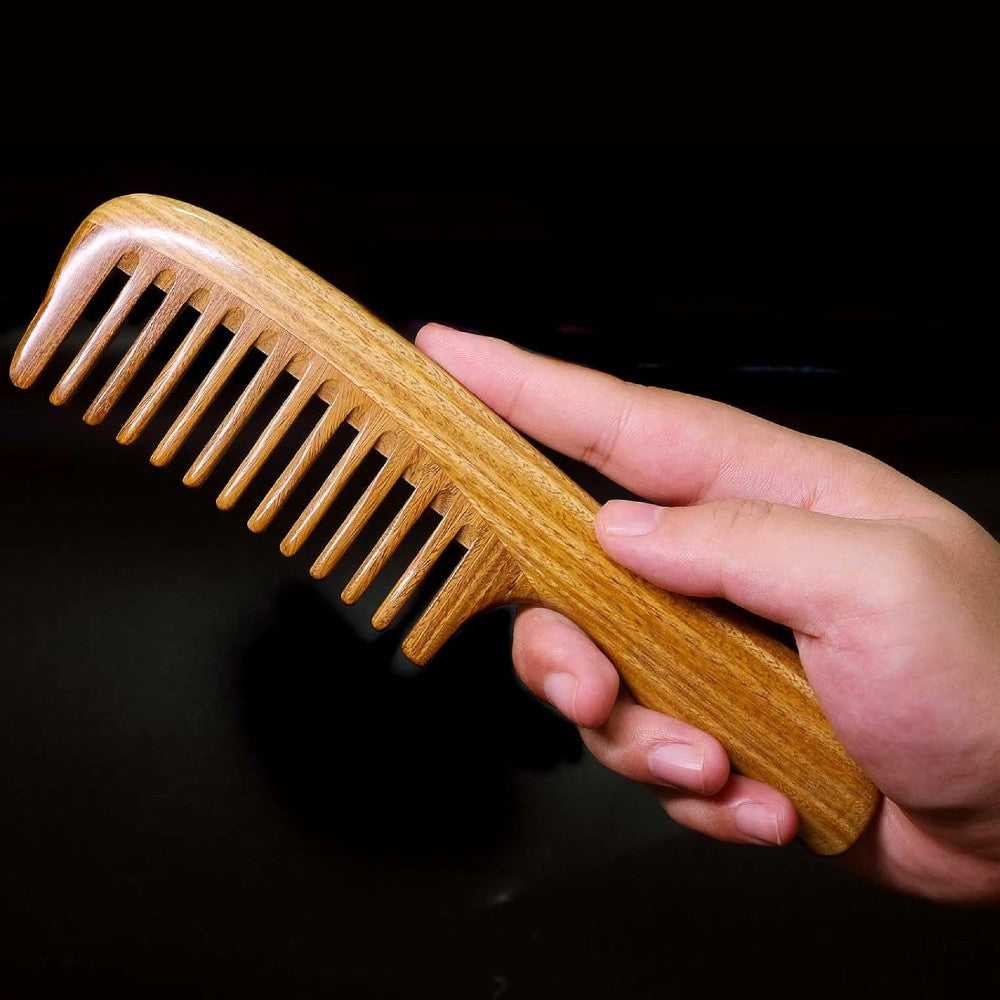 Handmade Wooden Comb with Wide Tooth for Women Sandalwood Detangling Hair Comb