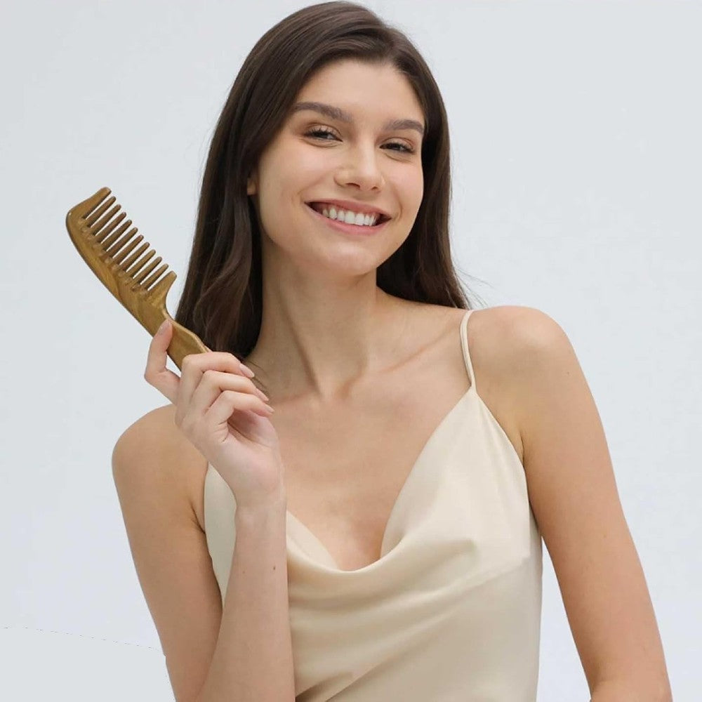Handmade Wooden Comb with Wide Tooth for Women Sandalwood Detangling Hair Comb