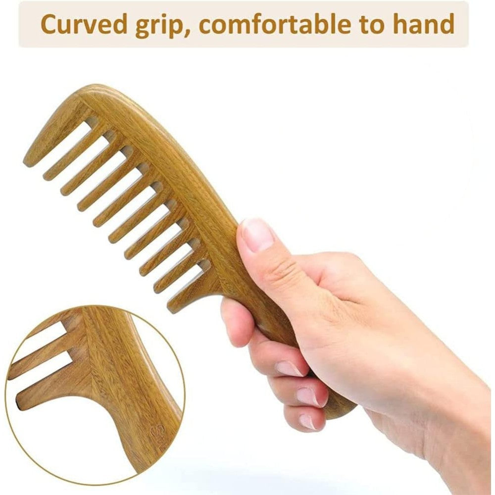 Handmade Wooden Comb with Wide Tooth for Women Sandalwood Detangling Hair Comb