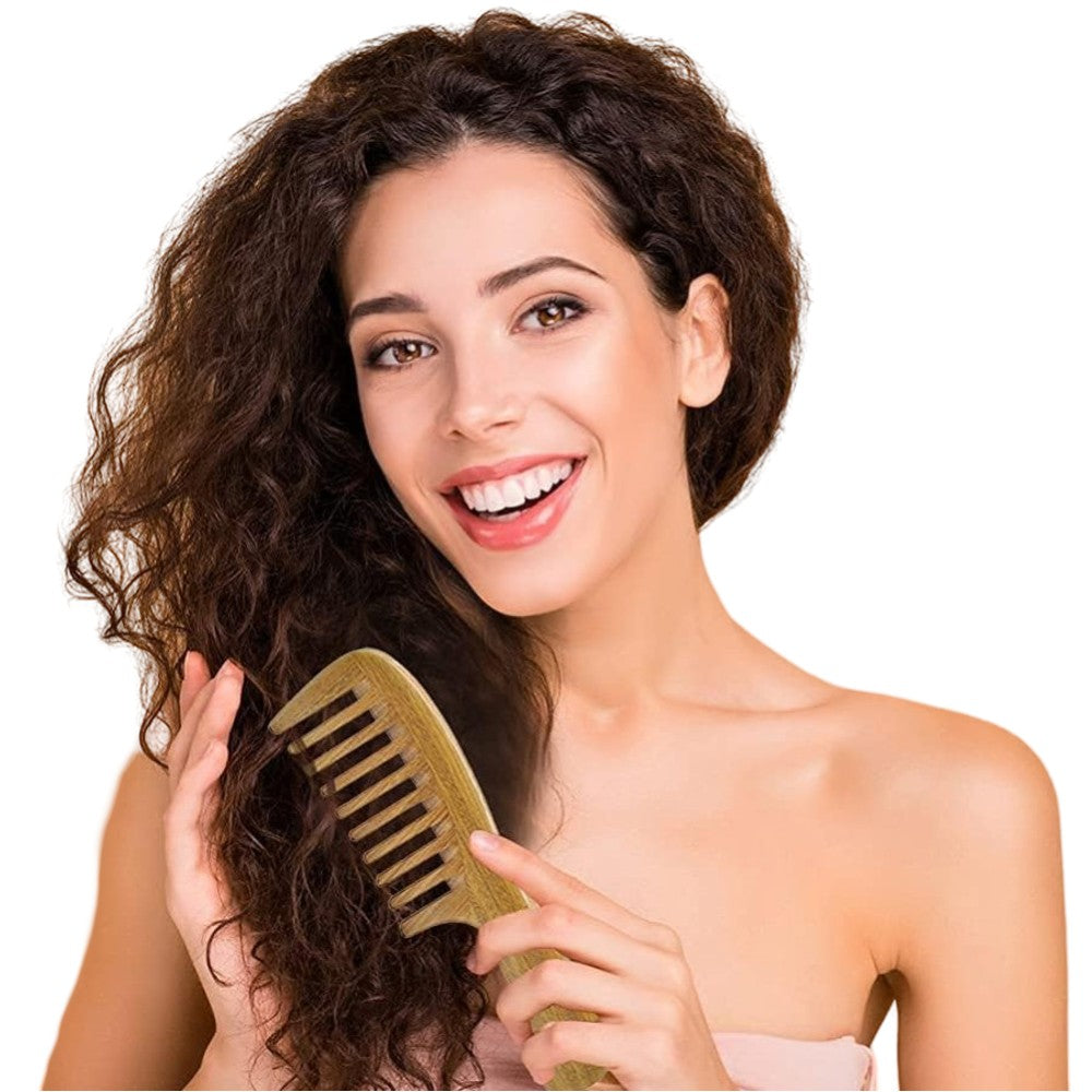 Handmade Wooden Comb with Wide Tooth for Women Sandalwood Detangling Hair Comb