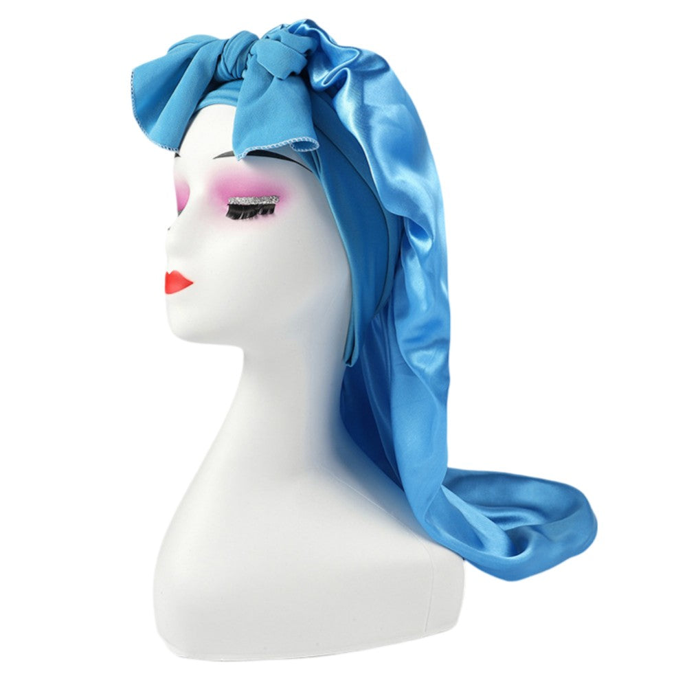Satin Hair Bonnet for Long Curly Hair - Blue