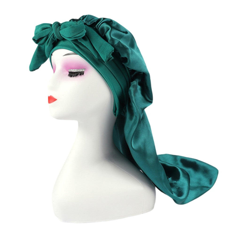 Satin Hair Bonnet for Long Curly Hair - Green