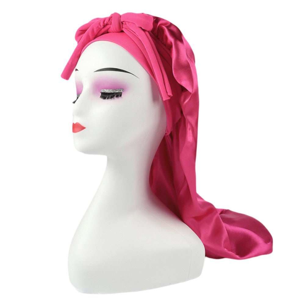 Satin Hair Bonnet for Long Curly Hair - Purple