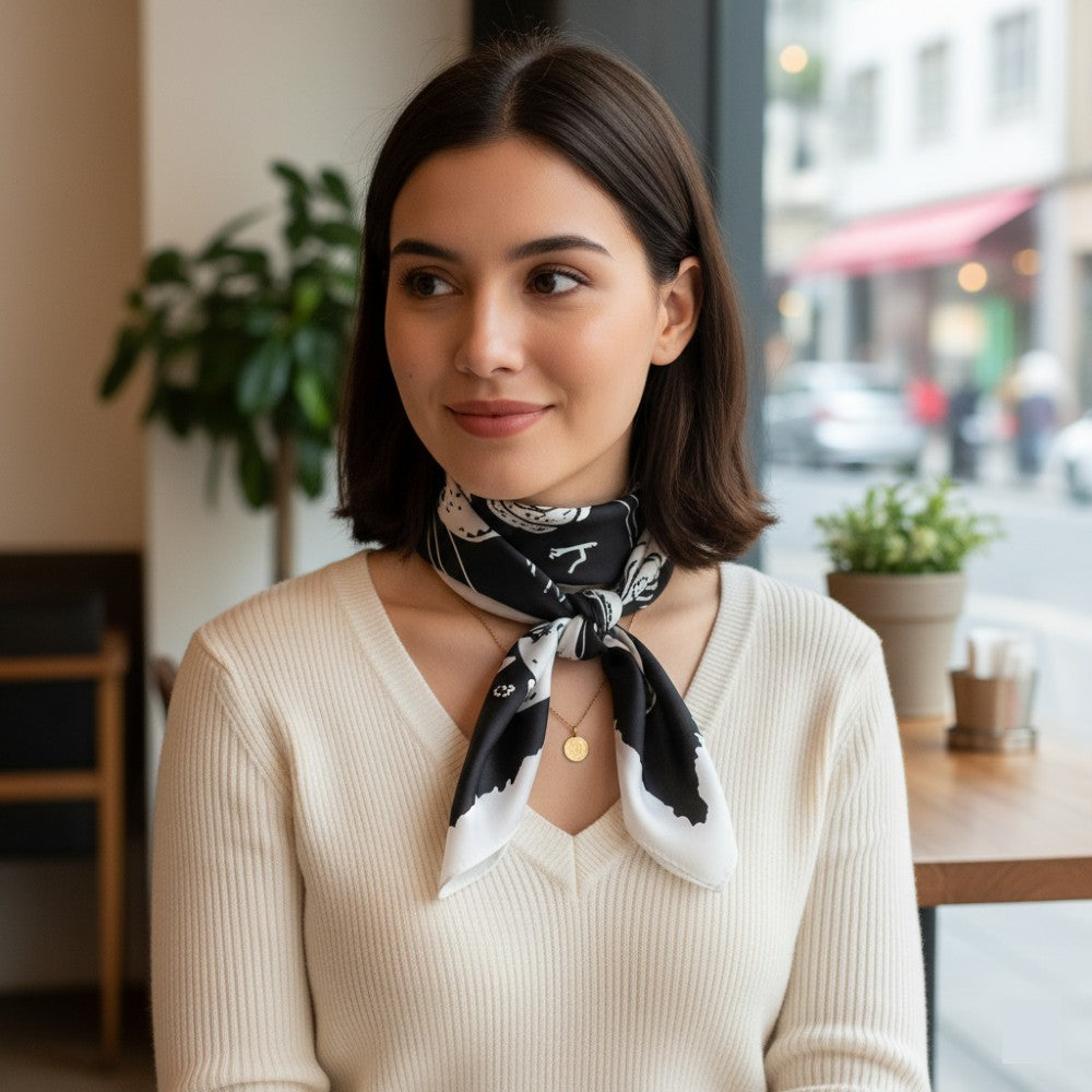 Satin Head Scarf Floral Print A06