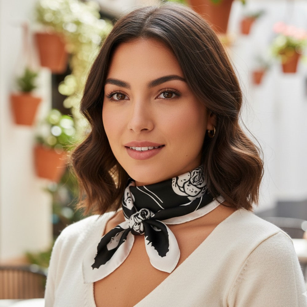 Satin Head Scarf Floral Print A06