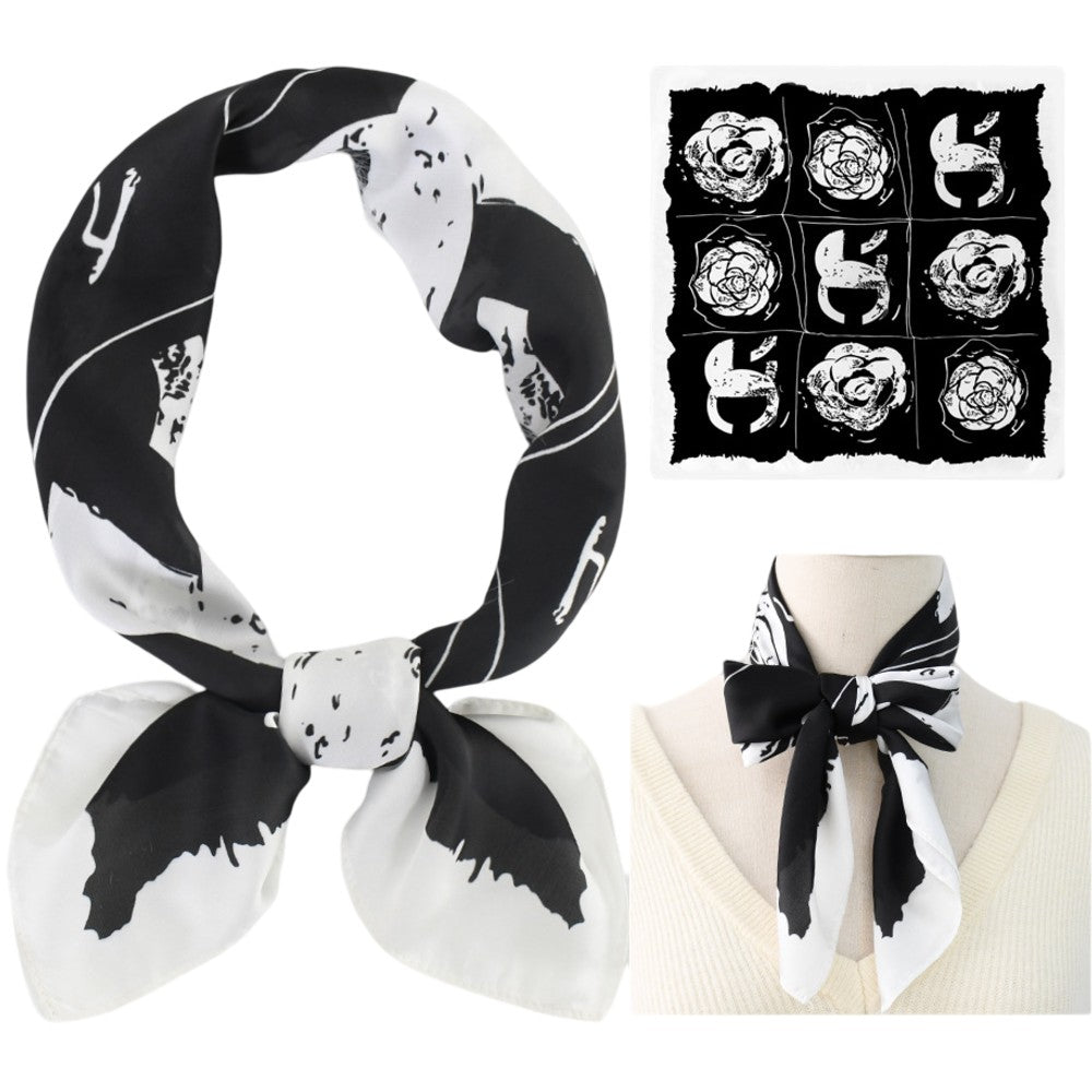 Satin Head Scarf Floral Print A06