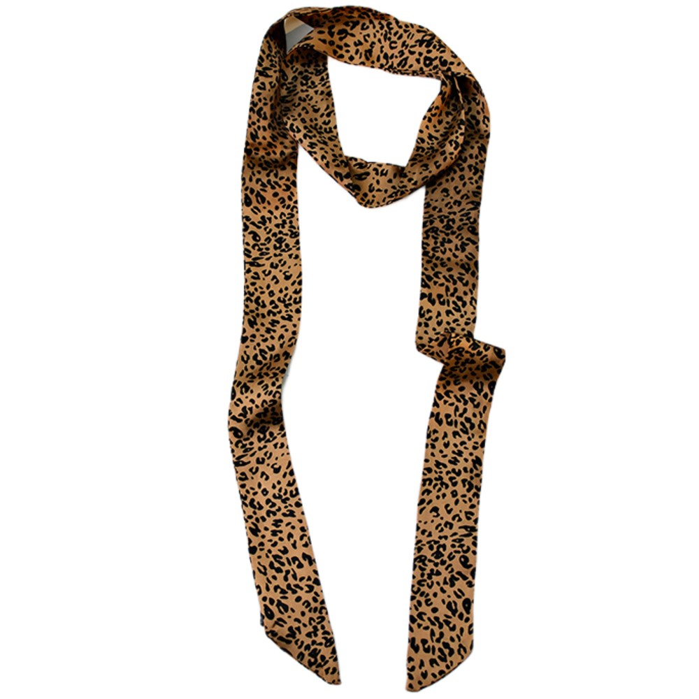 Satin Long Skinny Neck Scarf Necktie Headband Wrap Multi-Purpose Neckerchief - Animal Print