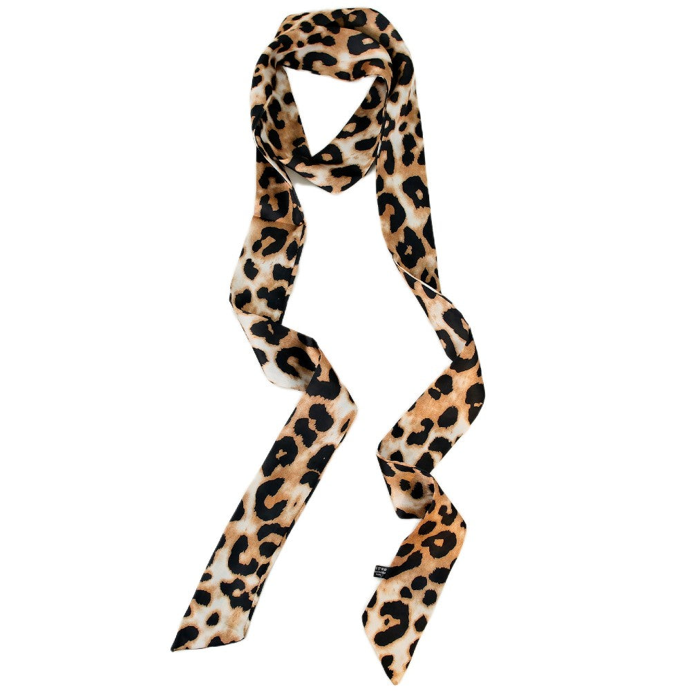 Satin Long Skinny Neck Scarf Necktie Headband Wrap Multi-Purpose Neckerchief - Animal Print