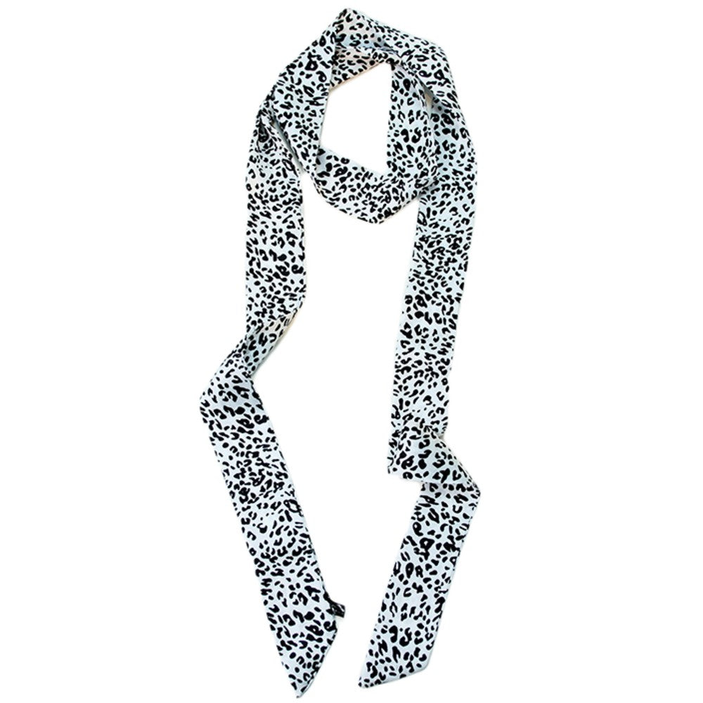 Satin Long Skinny Neck Scarf Necktie Headband Wrap Multi-Purpose Neckerchief - Animal Print
