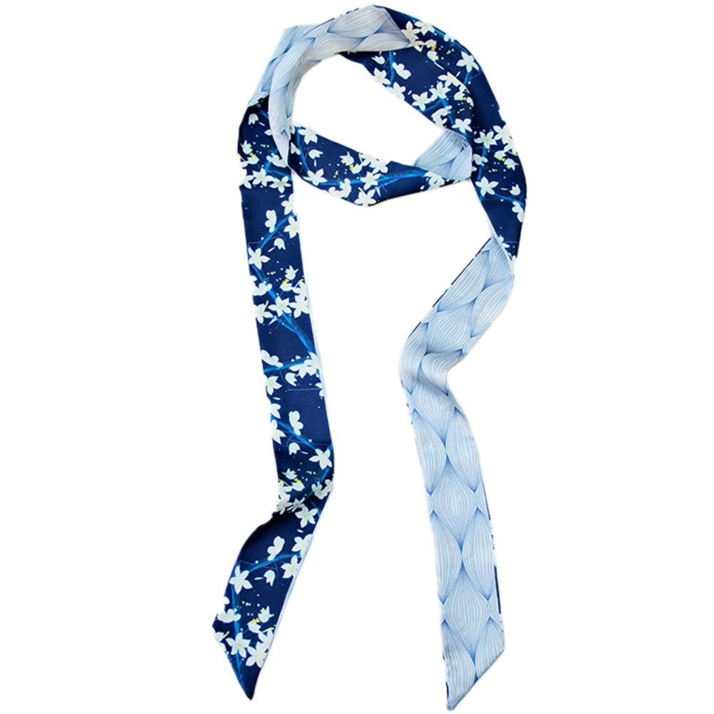 Satin Long Skinny Neck Scarf Necktie Headband Wrap Multi-Purpose Neckerchief - Floral Print