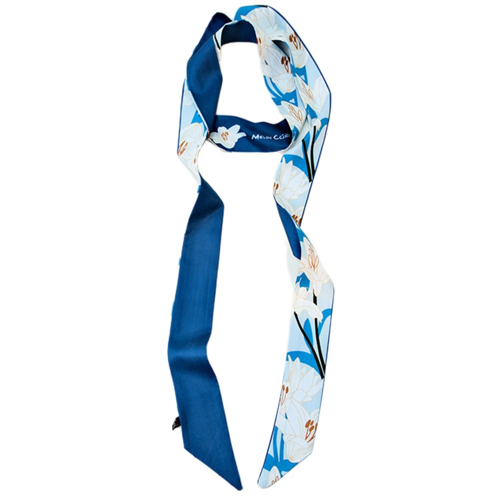 Satin Long Skinny Neck Scarf Necktie Headband Wrap Multi-Purpose Neckerchief - Floral Print