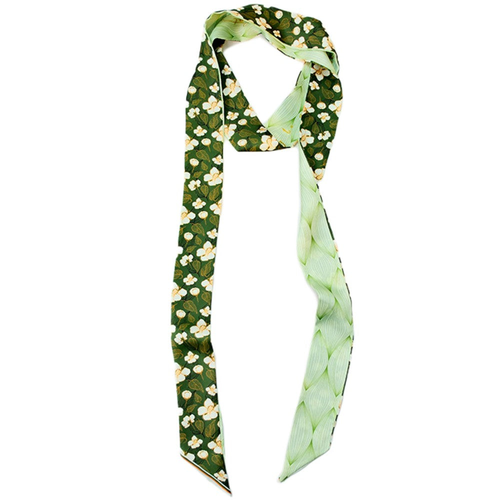 Satin Long Skinny Neck Scarf Necktie Headband Wrap Multi-Purpose Neckerchief - Floral Print