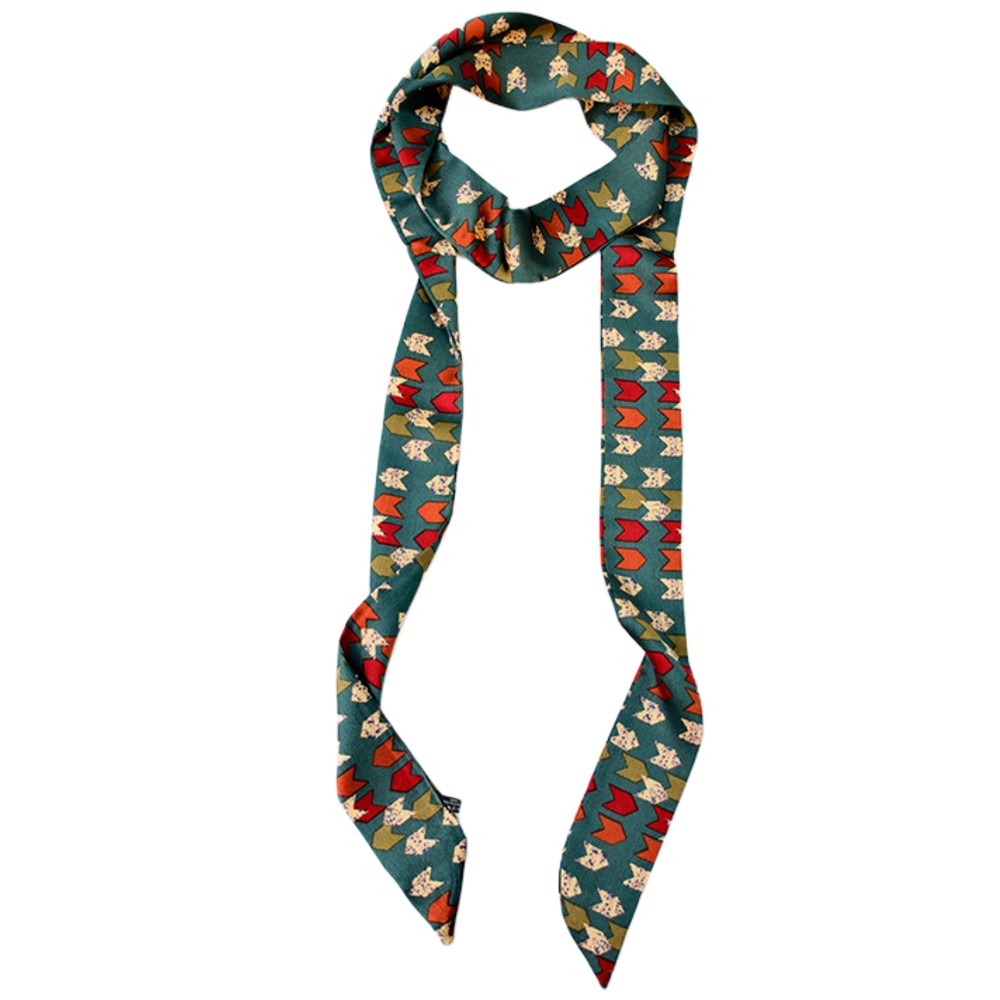Satin Long Skinny Neck Scarf Necktie Headband Wrap Multi-Purpose Neckerchief - Floral Print