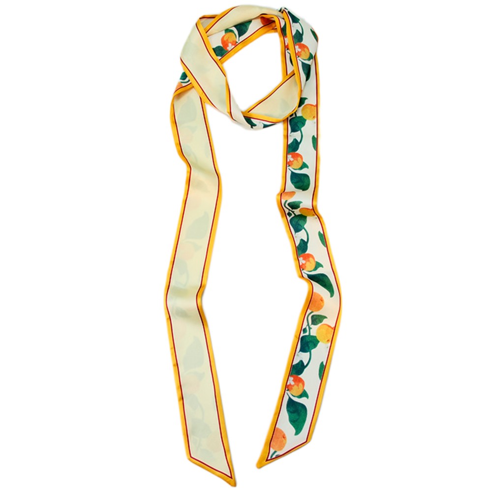 Satin Long Skinny Neck Scarf Necktie Headband Wrap Multi-Purpose Neckerchief - Floral Print