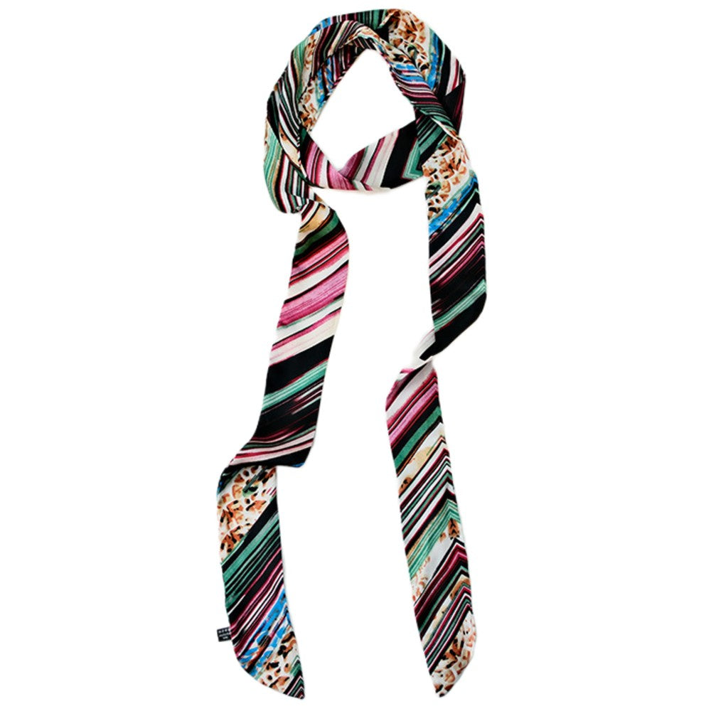 Satin Long Skinny Neck Scarf Necktie Headband Wrap Multi-Purpose Neckerchief - Geometric Print