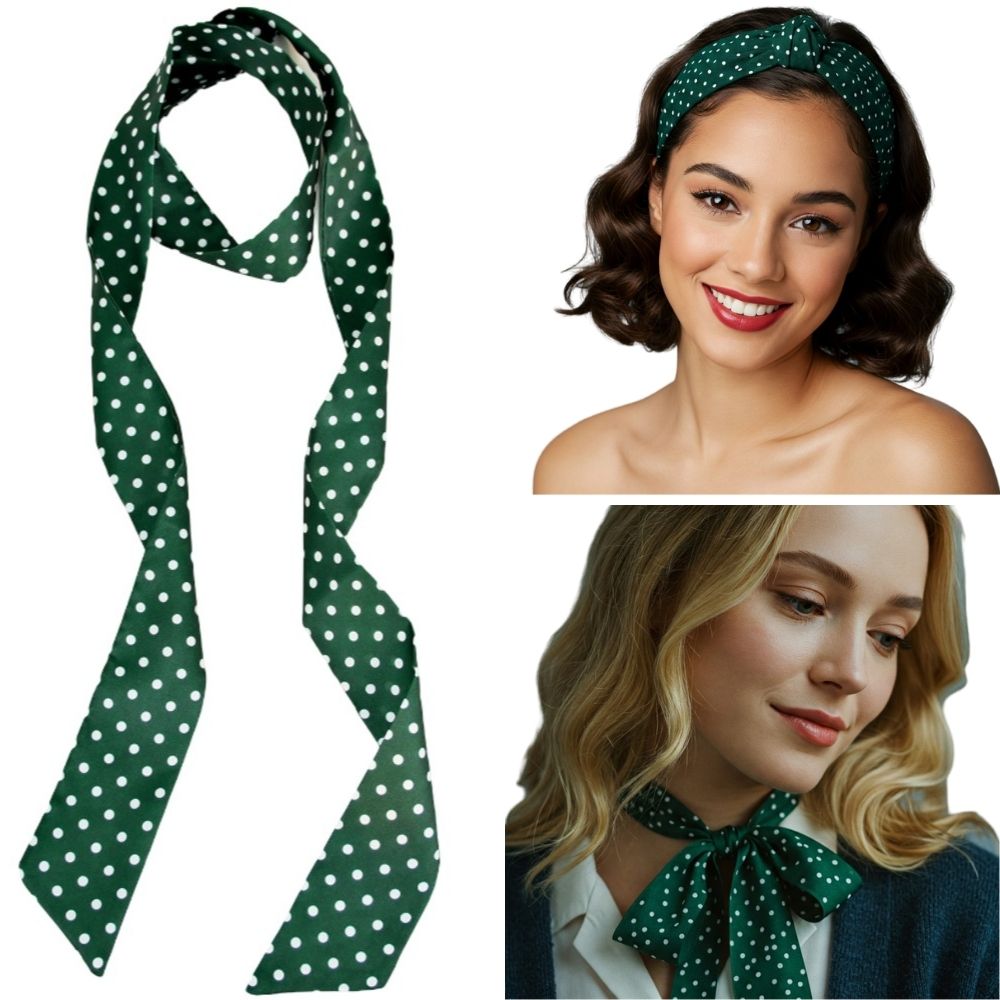 Satin Long Skinny Neck Scarf Necktie Headband Wrap Multi-Purpose Neckerchief - Polka Dots