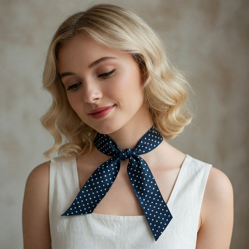 3 Pack Satin Skinny Neck Scarf Elegant Headband Wrap Lightweight Bandana - Polka Dots
