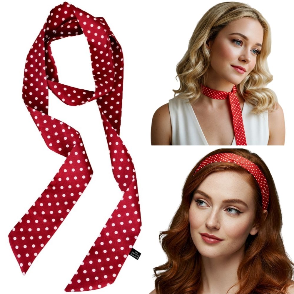 Satin Long Skinny Neck Scarf Necktie Headband Wrap Multi-Purpose Neckerchief - Polka Dots